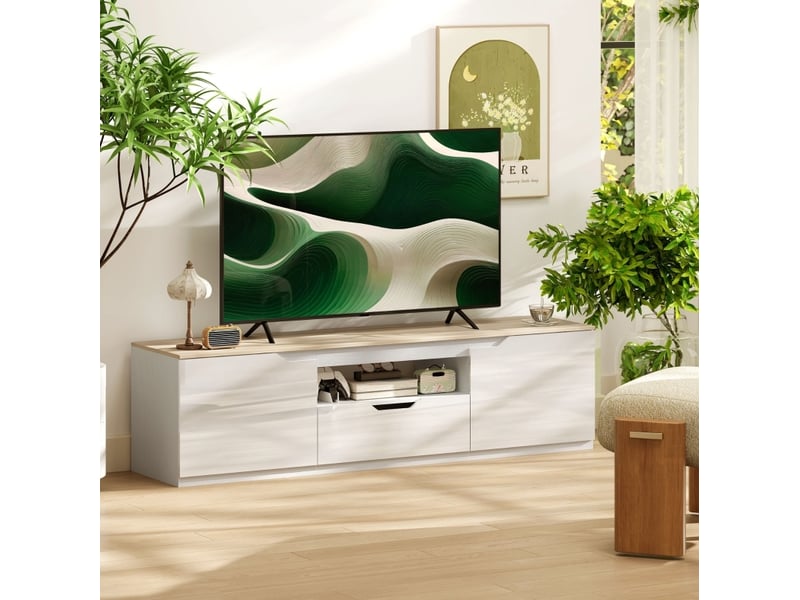  Meuble tv 160x38x43 cm 3 compartiments avec tiroir mdf naturel  - Conforama C