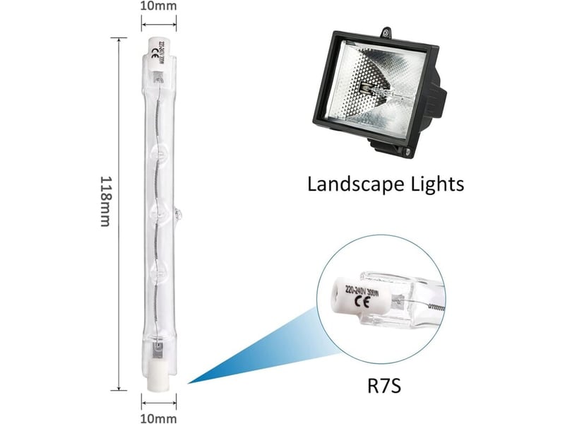 Ampoules halogènes r7s 118mm 300w blanc chaud 2700k 4500lm lot de 5 - Conforama E