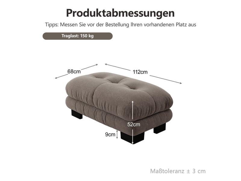 Pouf repose-pieds salon - 112x68x52 cm - ottoman velours confortable en chenille - marron - Conforama E