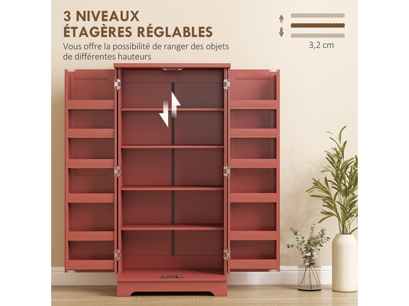 Buffet cuisine armoire de cuisine 5 niveaux avec portes et étagères réglables 60l x 40p x 120h cm grain de bois rouge  - Conforama E