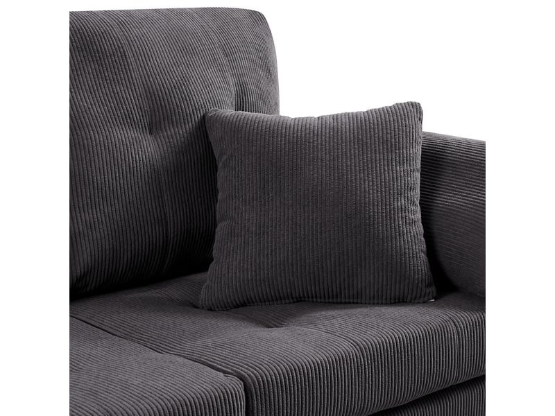  Canapé d'angle réversible 4 places 250 cm en velours côtelé gris foncé, pouf mobile et pieds métal Fay Lum - Conforama E