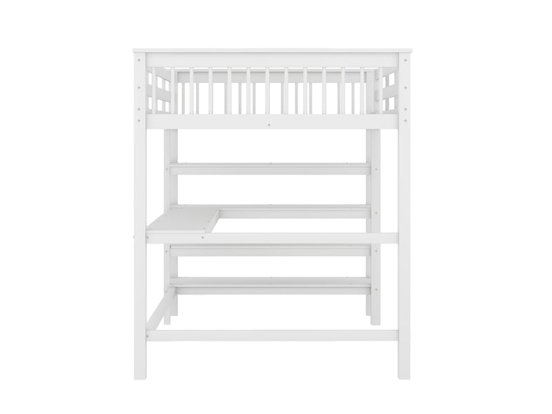 Lit mezzanine enfant 140x200 cm, table, étagère, garde-corps, sommier, pin blanc, sans matelas - Conforama D
