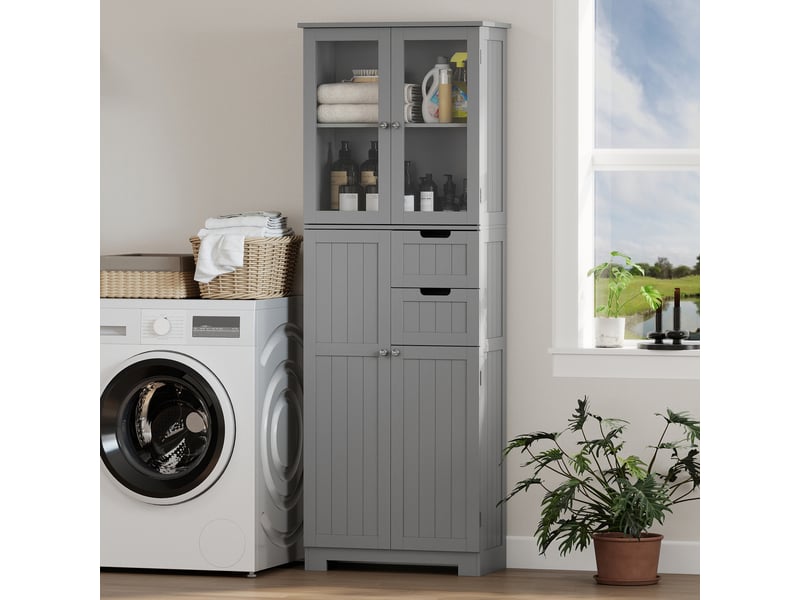  Meuble de salle de bain haut meuble de rangement 60x30x170cm gris  - Conforama D