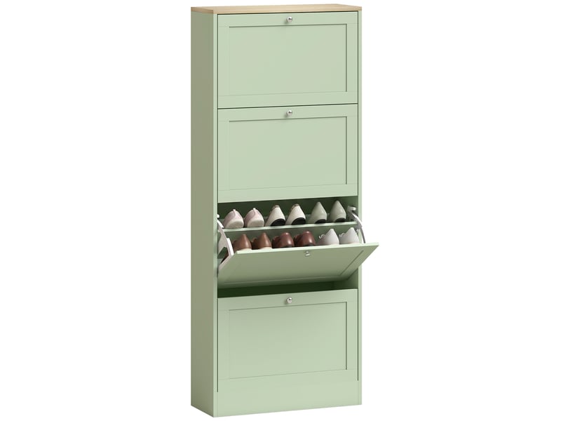  Meuble à chaussures 24 paires, armoire à chaussures avec 4 tiroirs rabattables, étagères réglables, 60x23,5x153cm, vert  - Conforama A
