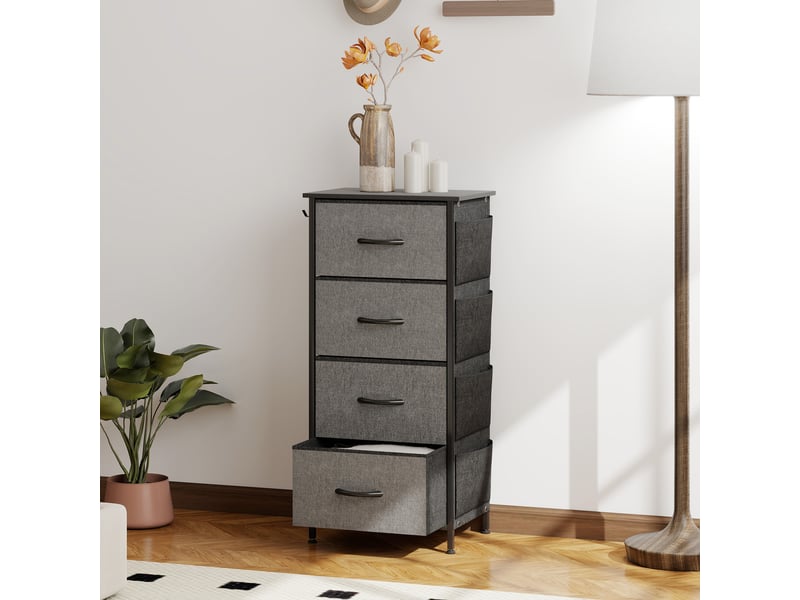  Commode 4 tiroirs en tissu, meuble de rangement avec 4 poches, 2 crochets, structure en acier, gris, 45 x 30 x 94,5 cm  - Conforama D