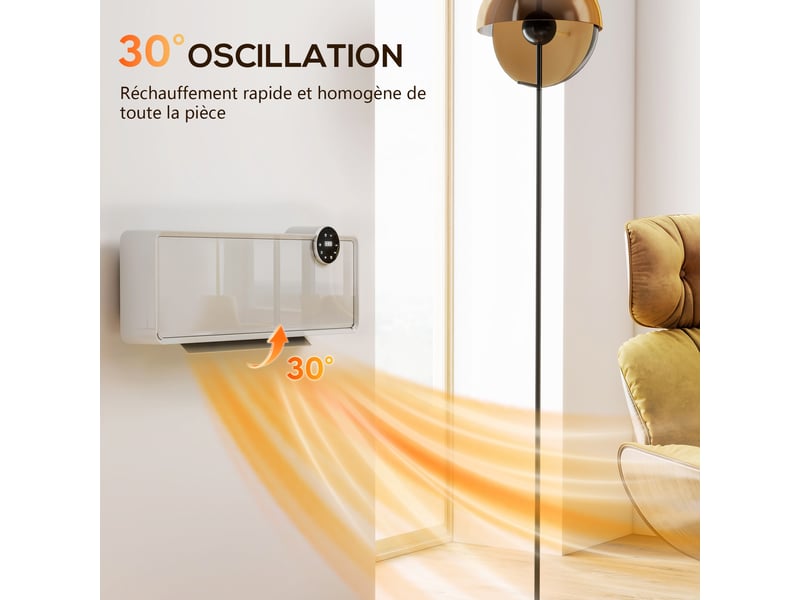  Chauffage mural en céramique 10002000w, radiateur électrique, ventilateur, thermostat, 54x18,7x12,3cm, minuterie, blanc  - Conforama R