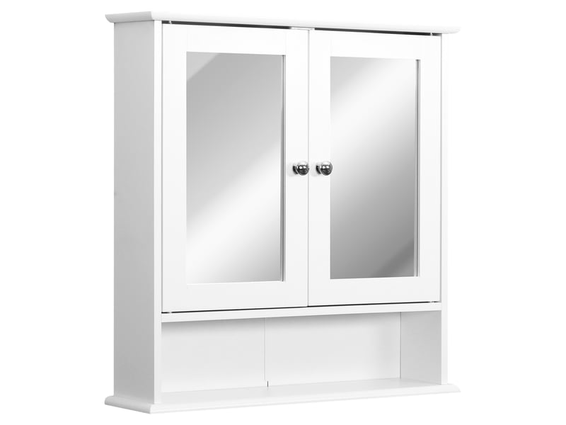  Meuble mural salle de bain avec miroir 56 x 13 x 58 cm, 2 portes, 3 niveaux de rangement, en mdf, pour cuisine et salon  - Conforama A