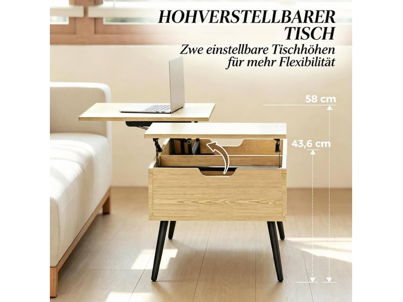  Table basse relevable multifonction – effet bois naturel et noir – 100 x 50 cm  - Conforama E