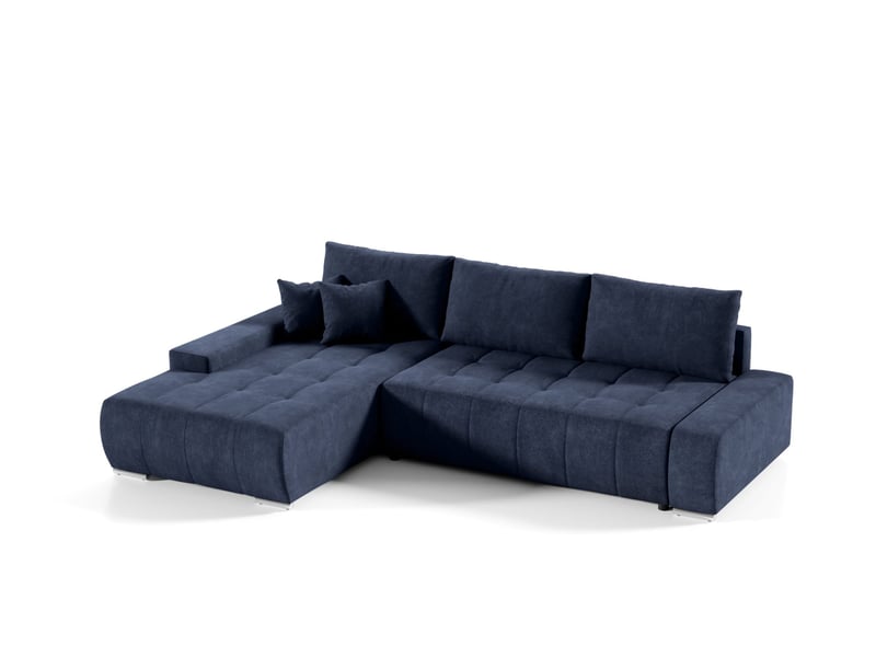  Canapé d'angle convertible velutti l velours aston bleu foncé, méridienne gauche avec coffre  - Conforama A