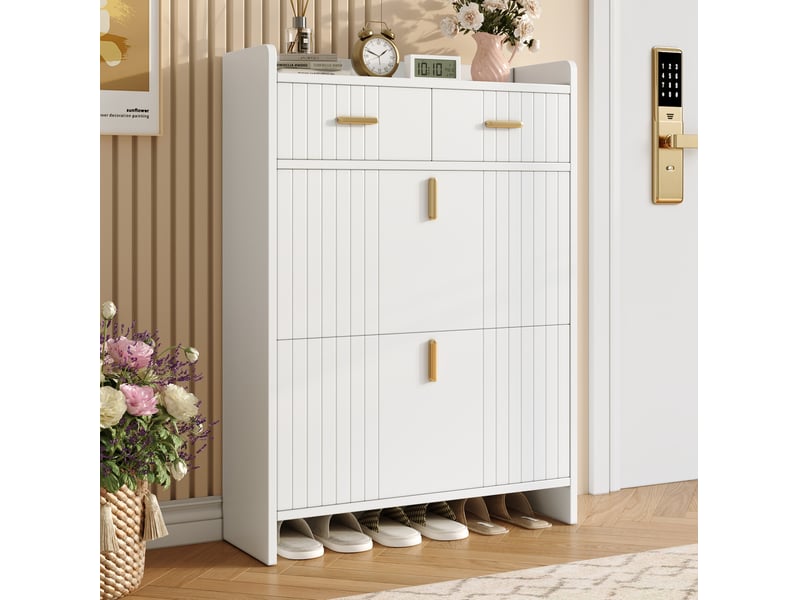  Meuble à chaussures à 2 compartiments abattants, 75x24x108,5 cm, blanc  - Conforama B