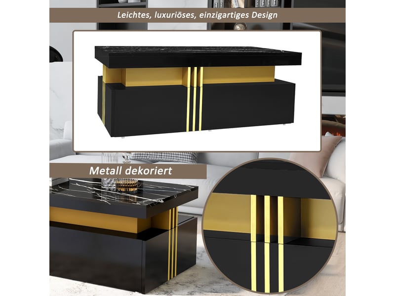  Ensemble meuble tv et table basse noir moderne 200 cm pour écran 90 pouces effet marbre  - Conforama R