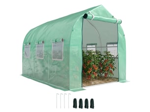 Serre de jardin tunnel serres tunnel 6 m² avec 6 fenêtres porte à fermeture éclair toile pe structure fer galvanisé vert