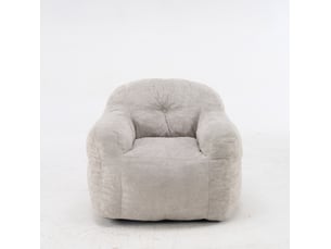 Fauteuil‑poire géant 95x95x79 cm, sans montage, doté d'accoudoirs et d'un dossier enveloppant, garnissage en mousse, habillage en peluche synthétique, coloris gris clair