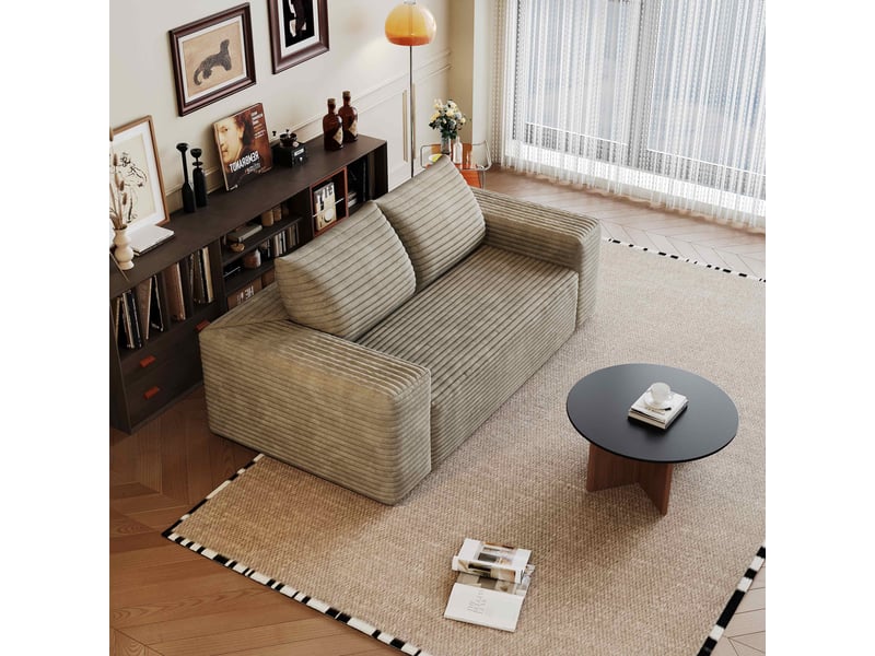 Canapé droit compressé 180x90x83 cm, assise profonde, velours côtelé, sans montage, mousse haute élasticité pour salon - camel - Conforama E