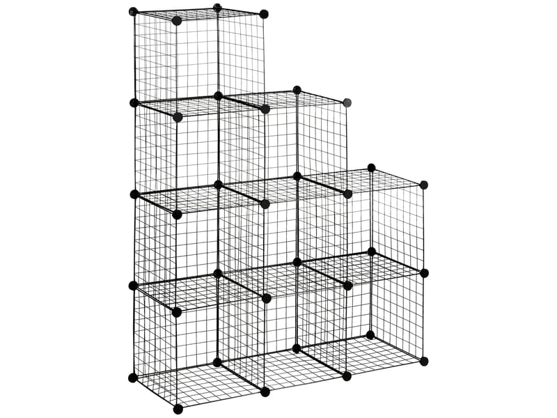  Bibliothèque gain de place, 9 cubes en maille avec panneaux en acier et pp, 35 x 35 x 35 cm, noire  - Conforama A