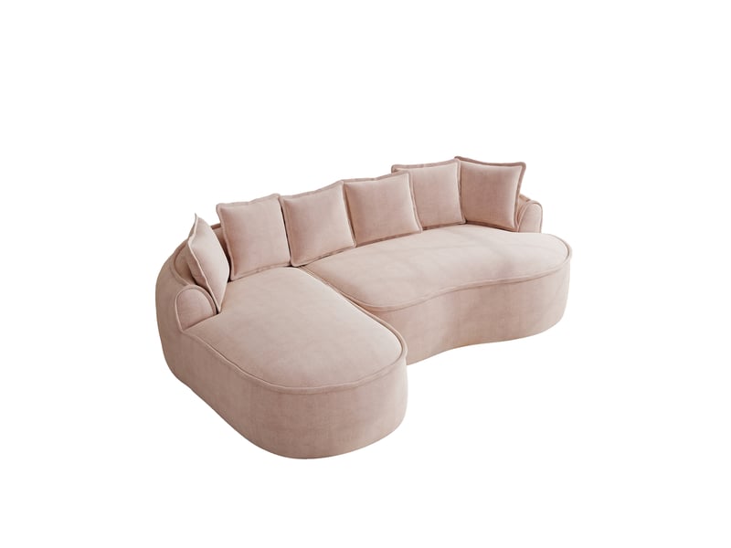 Canapé d'angle, canapé cloud; en tissu chenille, avec méridienne, sans montage, sans cadre, coussins inclus, assise profonde, rose, style cloud - Conforama B