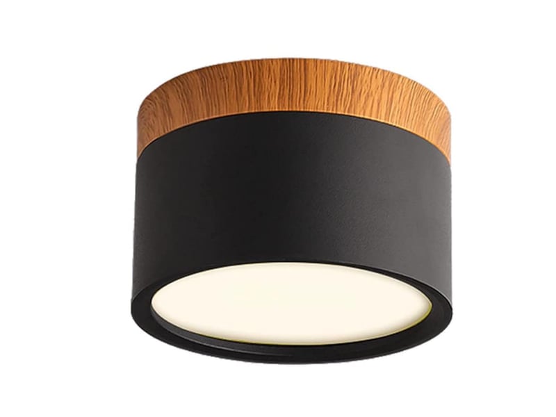  Plafonnier led rond en bois, spot en saillie décoratif, noir, blanc chaud 3000,12 w  - Conforama A