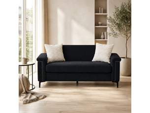 Canapé droit 2 places compact avec pieds métal - assise mousse ressorts, tissu polyester noir