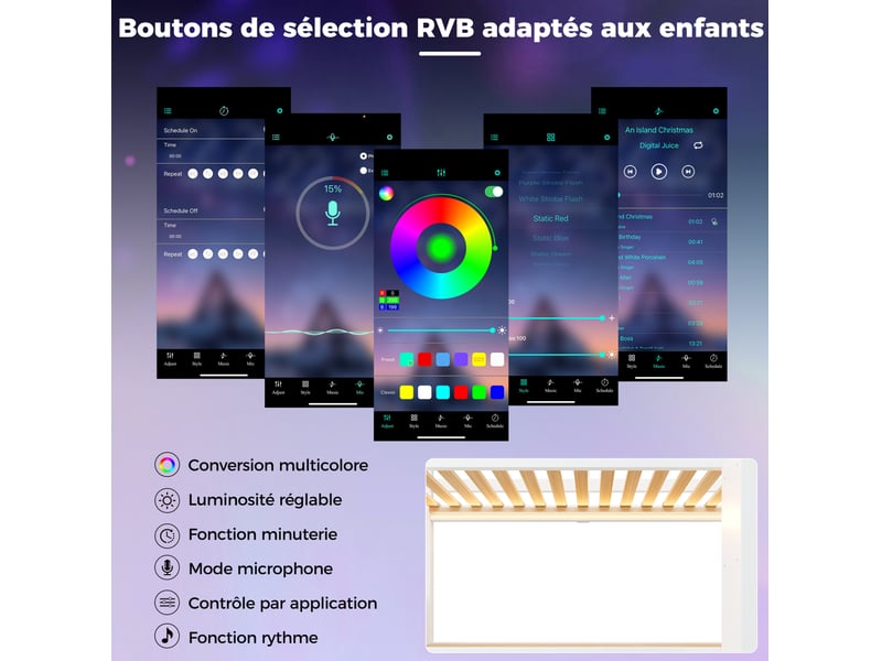  Lit superposé 90 × 200 cm 2 places avec rangement hydraulique, led et escalier de rangement, sans matelas, blanc  - Conforama E