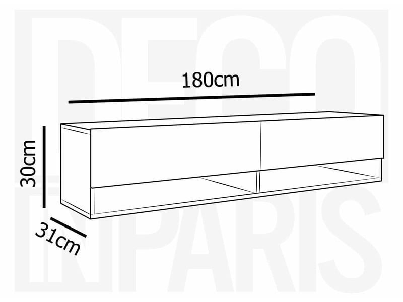 Meuble tv suspendu 2 portes 2 niches noir romane xxl - 180 cm ROMANE - Conforama E