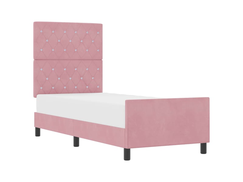 Lit simple- lit adulte -  lit à ressorts avec tête de lit rose 80 x 200 cm velours  - Conforama A