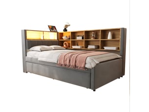 Lit gigogne 90x190/200 cm OKWISH   coloris gris