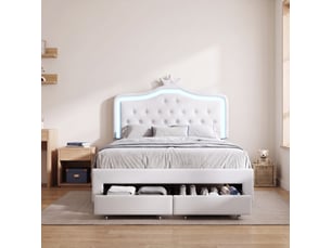 Lit avec rangement 140x200 cm <strong>Lonelyo</strong>  <strong></strong> coloris blanc
