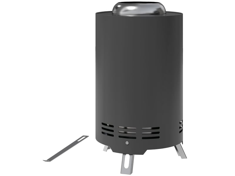 Brasero de table sans fumée en acier inoxydable ø16x25 cm – foyer extérieur portable pour jardin, terrasse et camping avec tisonnier – gris - Conforama A