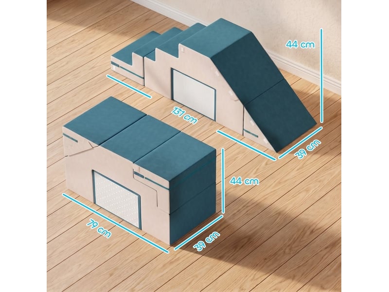  Blocs en mousse 131x39x44 cm crème et bleu, 2 pièces avec housses amovibles pour grimper et ramper  - Conforama C