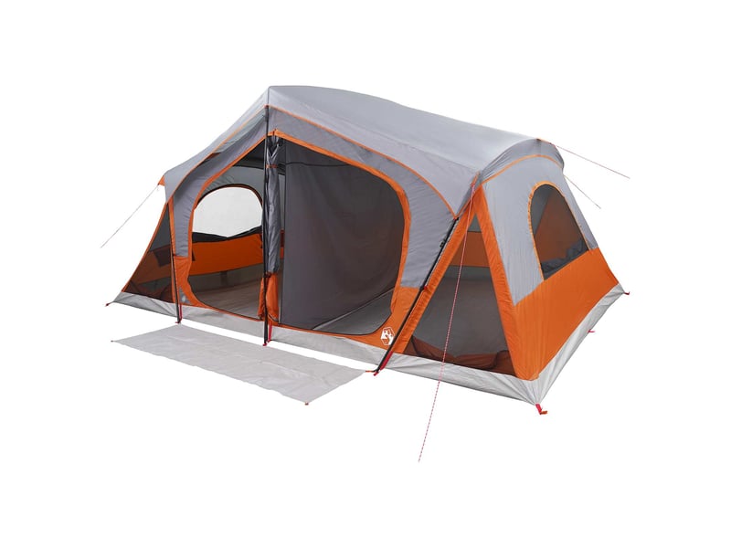  Tente de camping, tente cabane gris et orange 10 personnes polyester et acier  - Conforama A