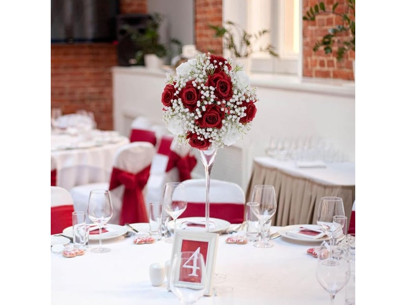 Boule de fleurs artificielles pour centre de table de mariage - roses cramoisies et gypsophile - décoration de fête diy pour maison - Conforama E