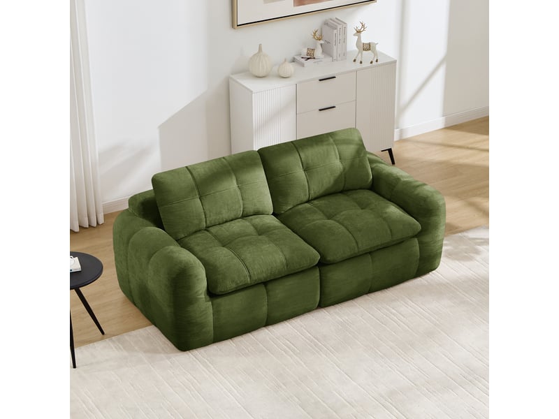  Canapé fixe, droit, modulaire, en tissu chenille, vert 194x97x68cm - Conforama B