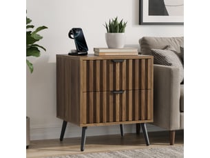 Table de nuit moderne - design encastré - deux tiroirs spacieux - dimensions - couleur noyer - matériau mdf