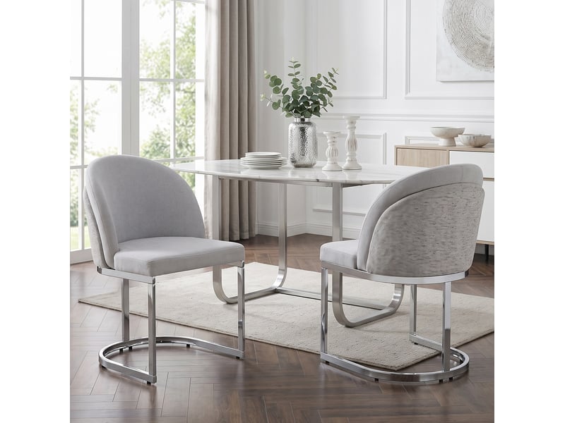  Lot de 6 chaises de salle a manger 58×52x85cm gris et argent, structure en métal, dossier double style contemporain  - Conforama D