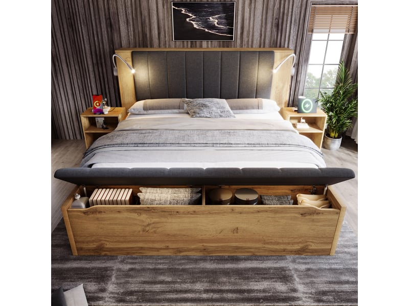  Lit double en bois chêne 160x200 cm  - Conforama E