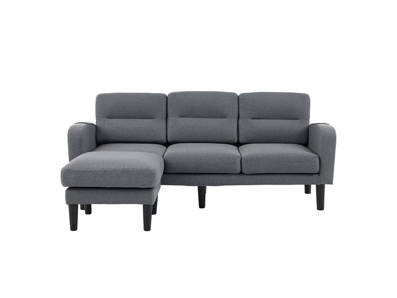  Canapé d’angle gris 3 places avec méridienne, canapé modulaire en tissu pour salon, 204 x 136 x 80 cm avec rangements latéraux  - Conforama A
