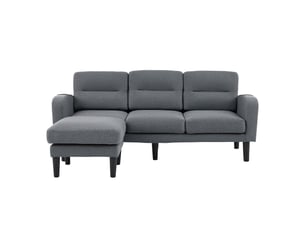 Canapé d’angle gris 3 places avec méridienne, canapé modulaire en tissu pour salon, 204 x 136 x 80 cm avec rangements latéraux