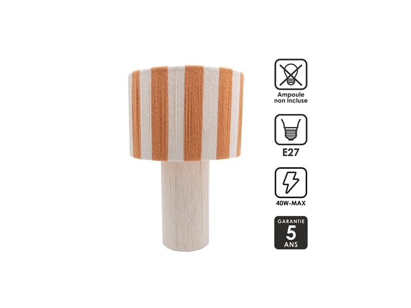  Lampe de table moyo en coton rayures blanc et orange ø28 cm 62919 - Conforama D