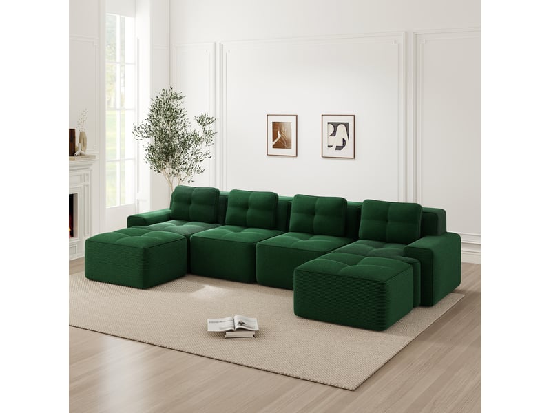  Canapé modulaire panoramique 4 places 382x177x69 cm sans montage vert  - Conforama C