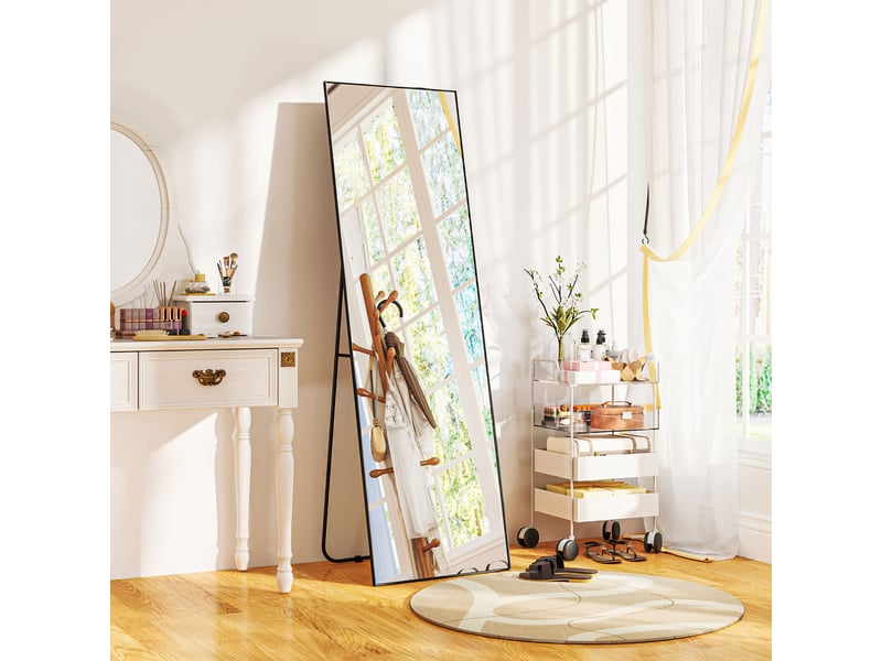  Grand miroir pleine longueur rectangulaire, 50 x 160 cm, miroir sur pied, noir, mural ou pocé contre mur  - Conforama D