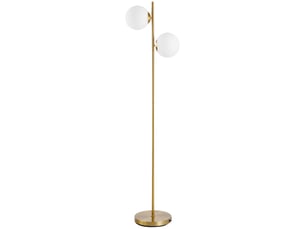 Lampadaire à 2 lampes avec abat-jour sphériques, interrupteur au pied et douille e27, ø 28 x 165 cm, doré