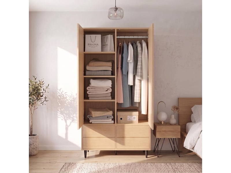 Armoire penderie 2 portes blanche et chêne 90x50x200 cm avec tiroirs - Conforama D