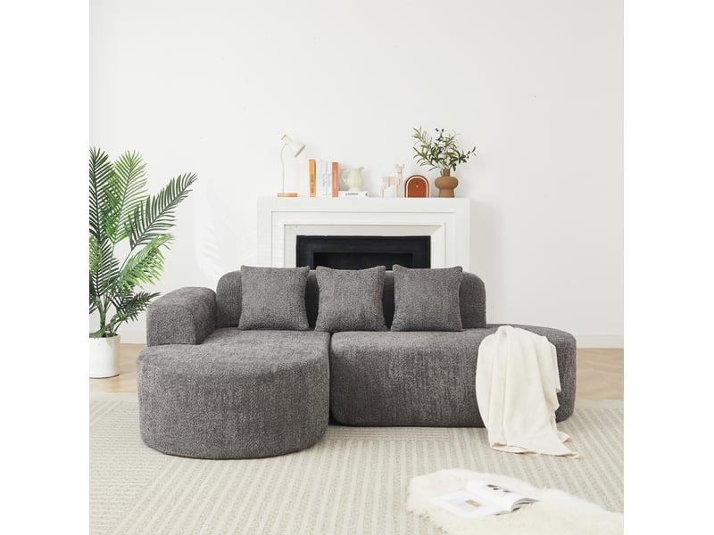  Canapé d'angle modenvie 3 places avec méridienne à gauche 222 x 157 cm en chenille gris anthracite  - Conforama E