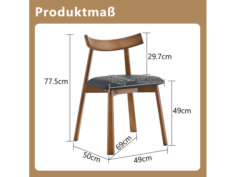  Lot de 2 chaises de salle à manger 49 cm, chaise cuisine scandinave, style nordique, ergonomique, chaise en bois, noir, bois  - Conforama C