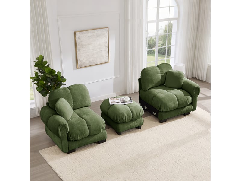  Canapé d'angle modulable 2 places en chenille avec ottomane mobile, design l élégant, style raffiné, coussins épais, confortable et soutenu  - Conforama E