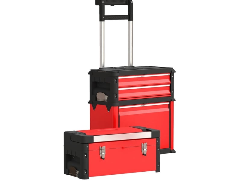  Chariot porte-outils 3 modules empilables, 52 x 32 x 72 cm rouge, acier et plastique renforcé, rangement mobile  - Conforama D