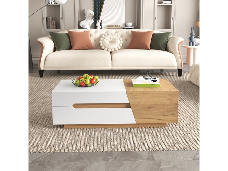  Table basse extensible avec tiroirs, design color block, meuble de salon multifonctionnel, table d’appoint  - Conforama B