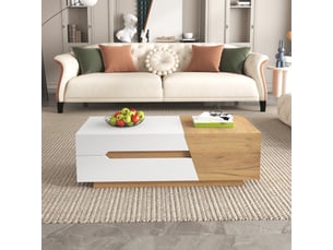 Table basse extensible avec tiroirs, design color block, meuble de salon multifonctionnel, table d’appoint