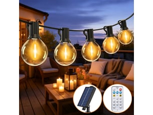 Guirlande lumineuse solaire extérieure 15 m, 25 ampoules g40 led, 8 modes, étanche, décoration de jardin et terrasse