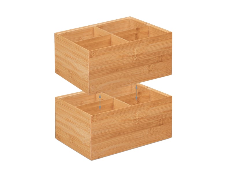  Boîte de rangement empilable 4 compartiments 14 x 30 x 20 cm pratique décorative en bambou naturel 13_0012731  - Conforama C